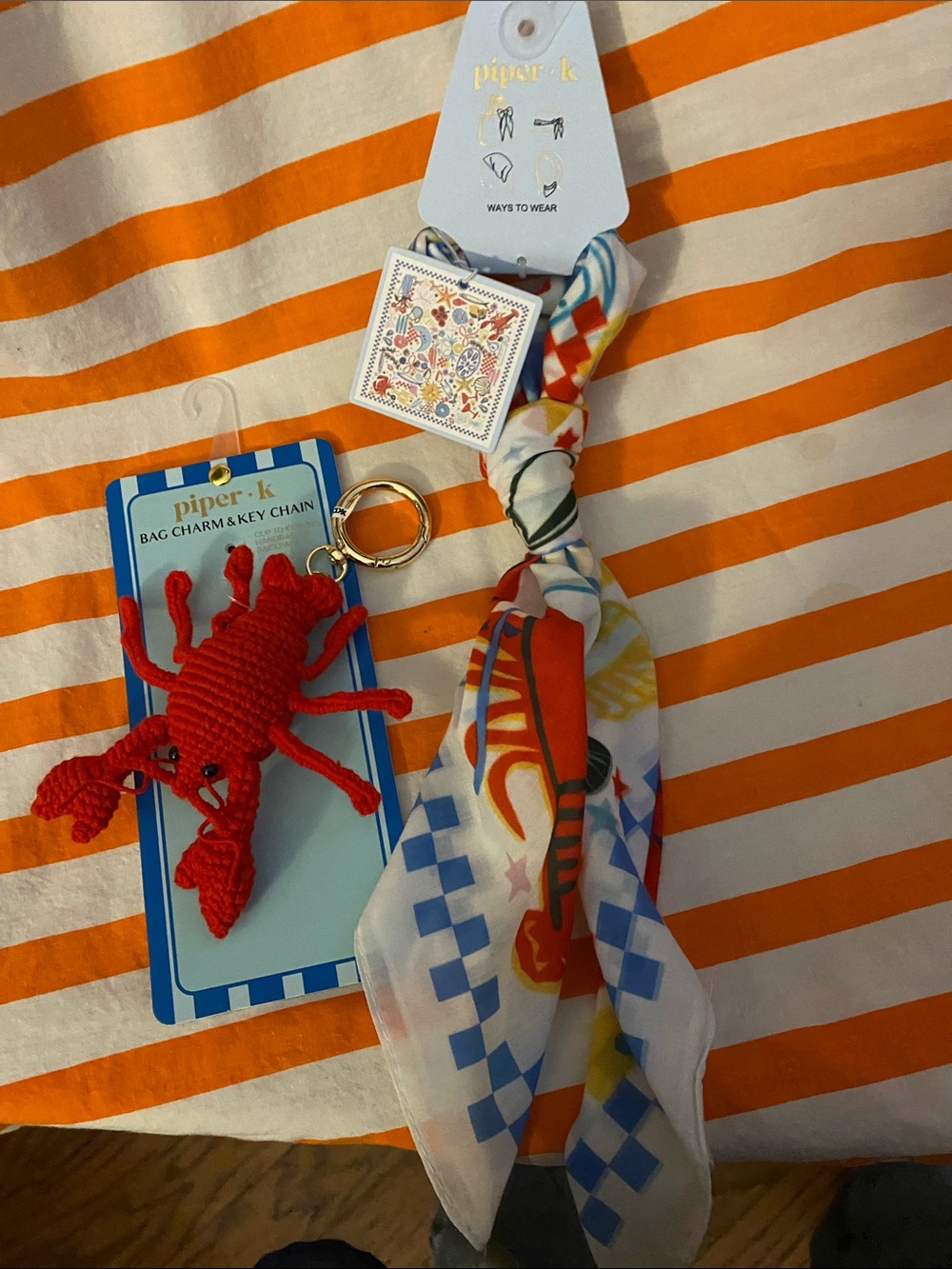 Piper-k Red Lobster Bag Charm with Printed Scarf Accessory